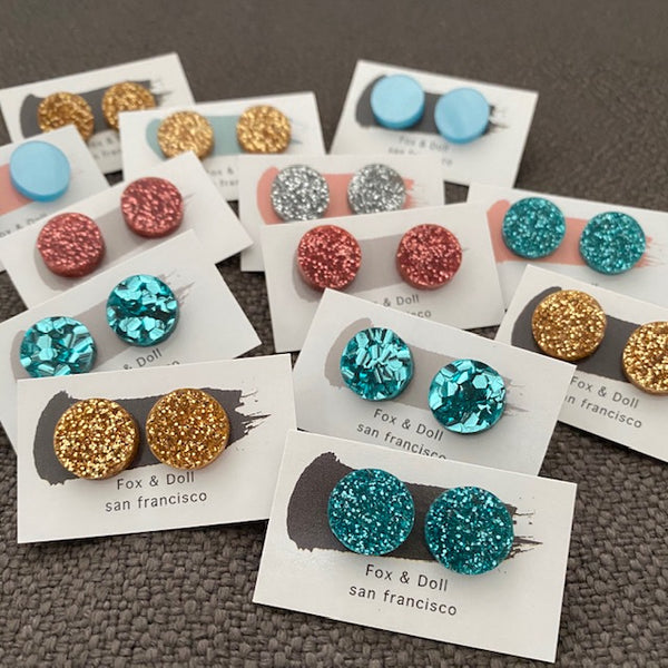 Glitter and Pearlized Dot Stud Earrings