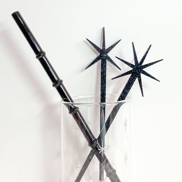 Black Glitter Starburst Cocktail Swizzles