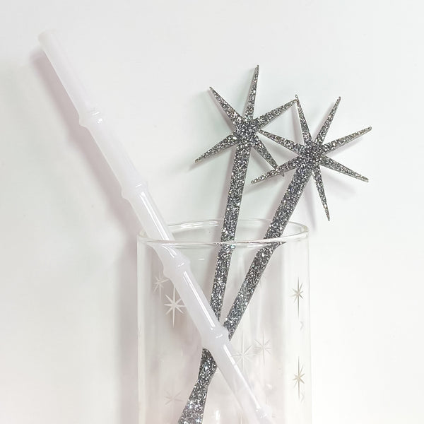 Silver Glitter Starburst Cocktail Swizzles