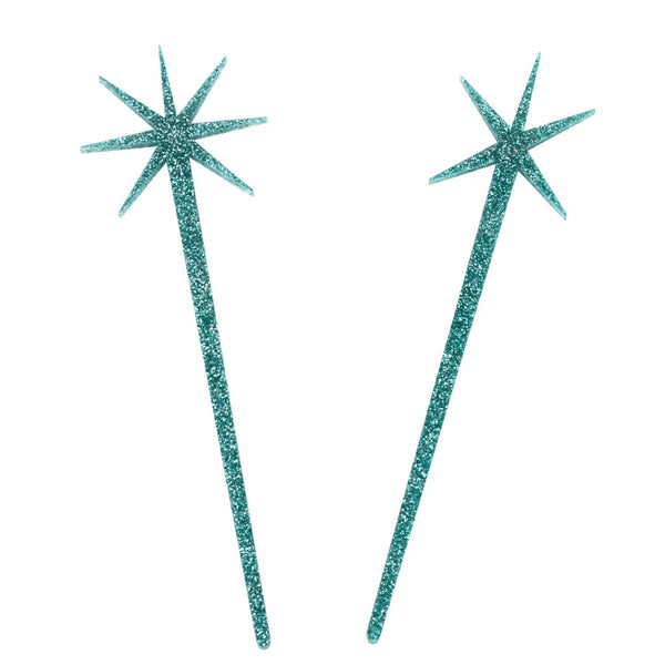 Teal Glitter Starburst Hairsticks