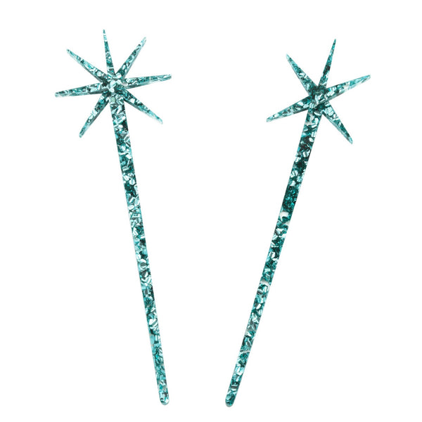 Teal CHUNKY Glitter Starburst Hairsticks