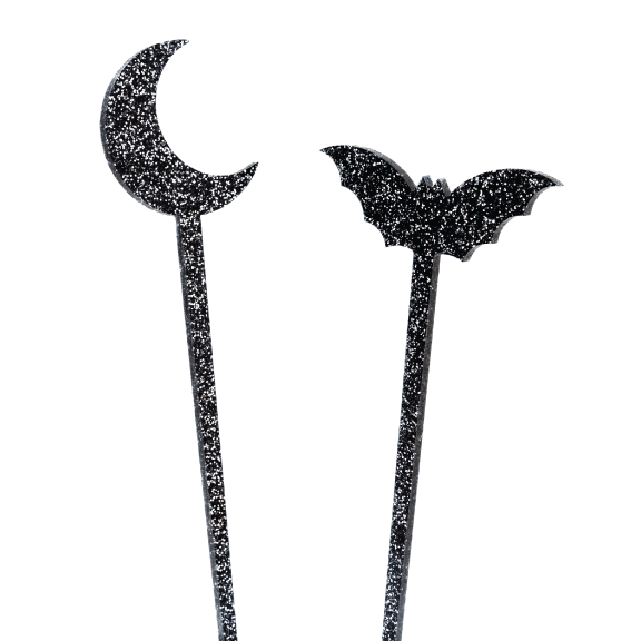 Bat and Crescent Moon Cocktail Swizzle/Hairstick Set