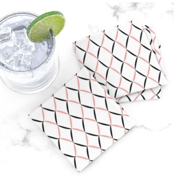 Cocktail Napkin Set - Pink & Black