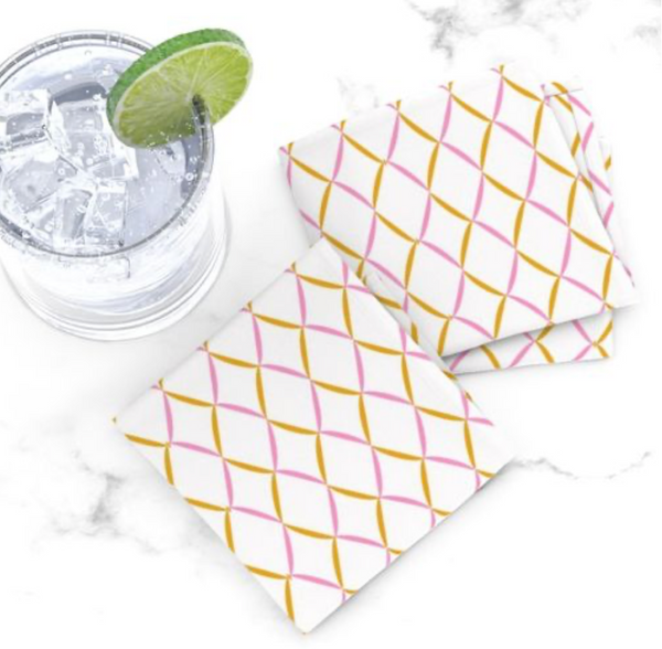 Cocktail Napkin Set - Pink & Mustard