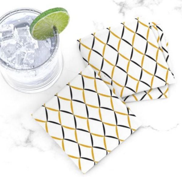 Cocktail Napkin Set- Mustard & Black
