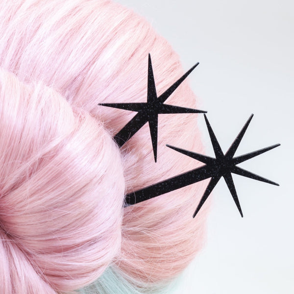 Black Glitter Starburst Hairsticks