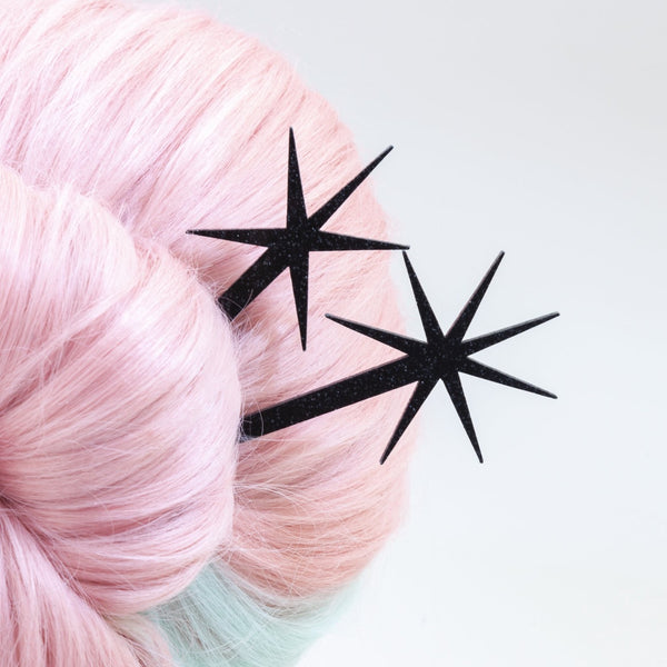 Red Lucite Starburst Hairsticks