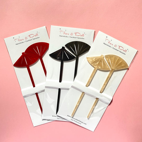 Fan and Parasol Hairsticks/ Cocktail Swizzles