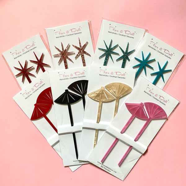 Fan and Parasol Hairsticks/ Cocktail Swizzles