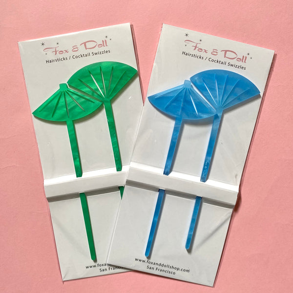Fan and Parasol Hairsticks/ Cocktail Swizzles