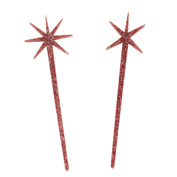 Pink Glitter Starburst Cocktail Swizzles
