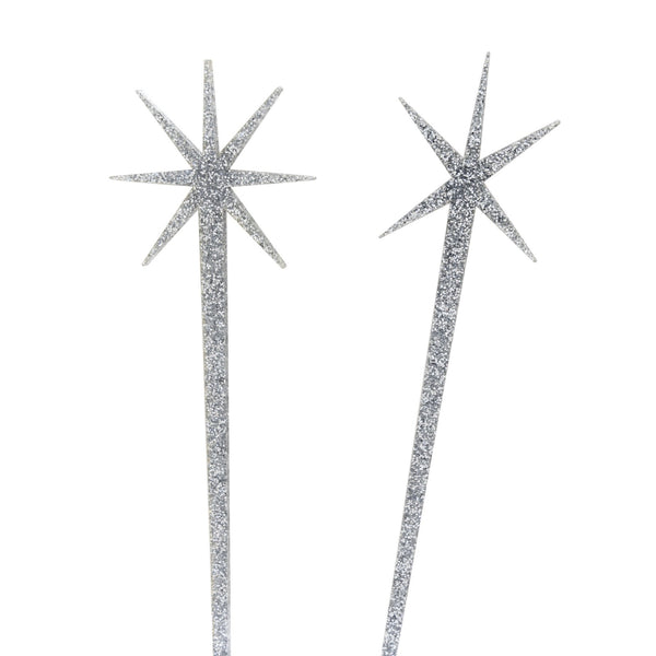 Silver Glitter Starburst Hairsticks