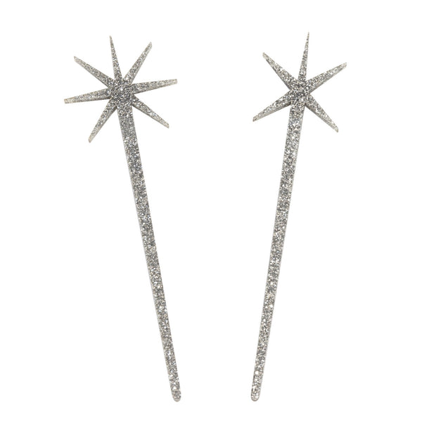 Silver Glitter Starburst Hairsticks