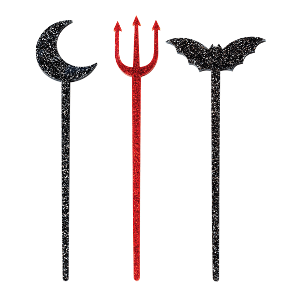 Bat and Crescent Moon Cocktail Swizzle/Hairstick Set