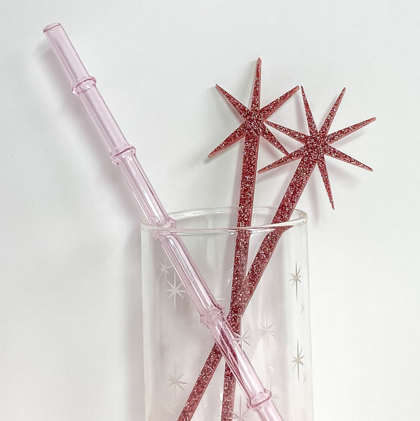 Pink Glitter Starburst Cocktail Swizzles