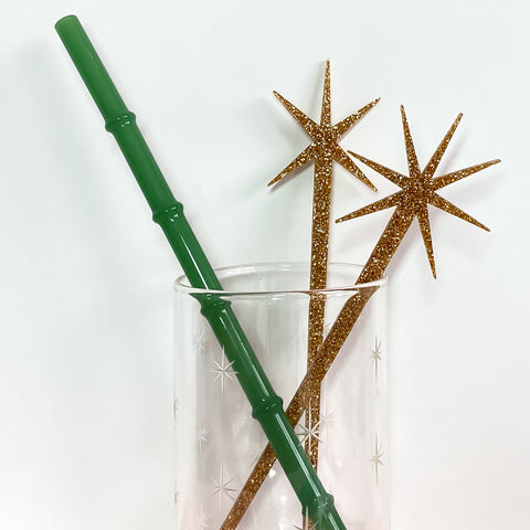 Green Jade Tiki Bamboo Glass Straw