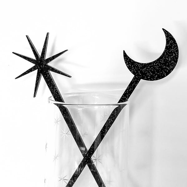 Black Glitter Starburst Cocktail Swizzles