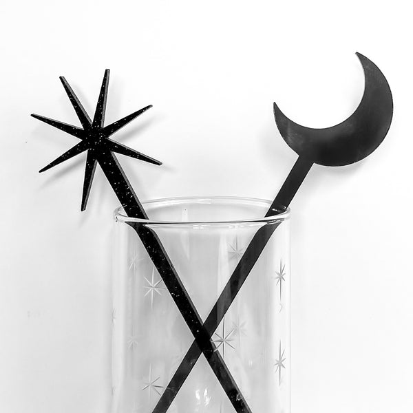 Bat and Crescent Moon Cocktail Swizzle/Hairstick Set