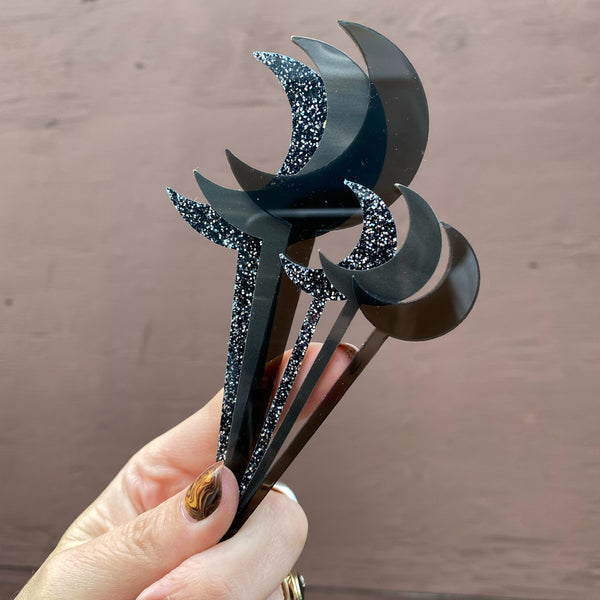 Bat and Crescent Moon Cocktail Swizzle/Hairstick Set