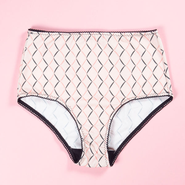 High Waisted Retro Panty - Pink Net Print Cotton