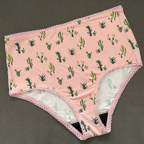 High Waisted Retro Panty - Pink Cactus Print