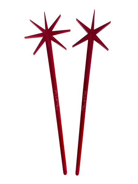 Red Lucite Starburst Hairsticks
